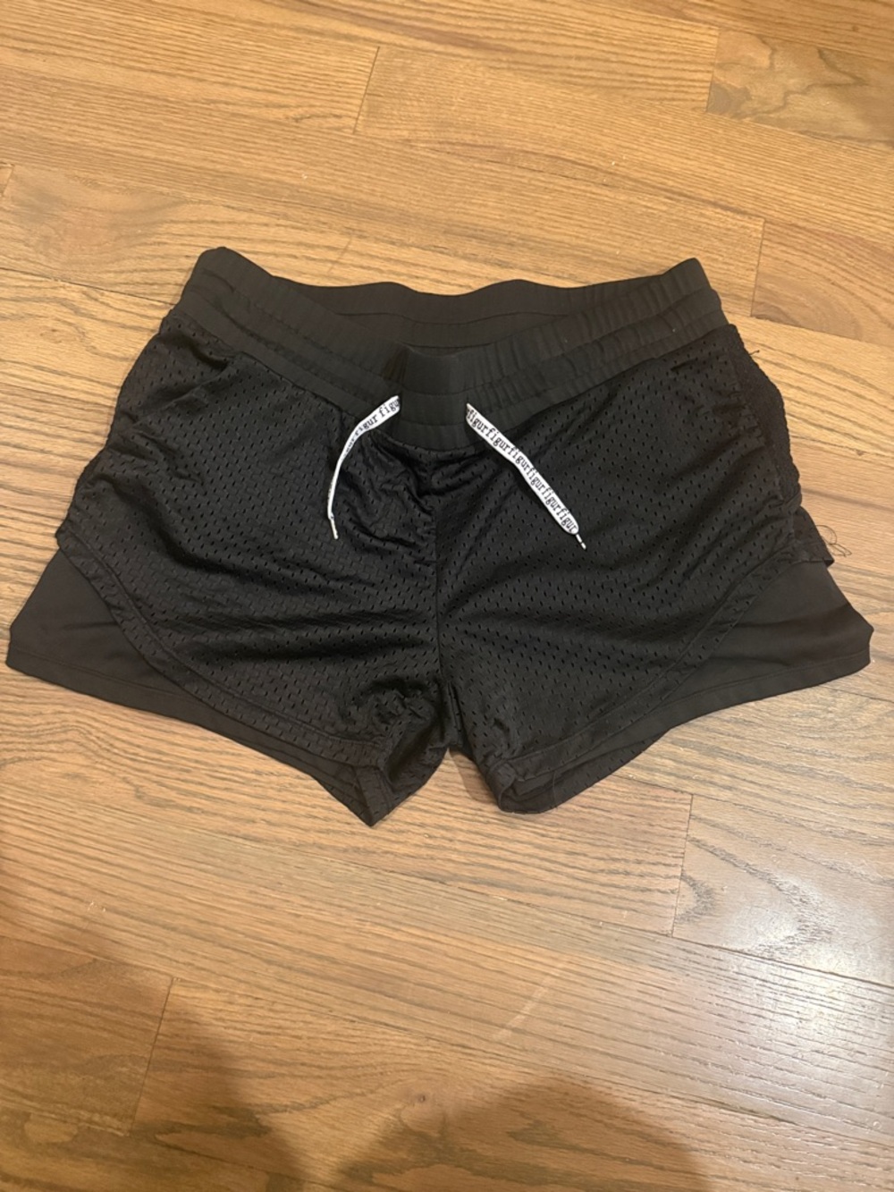 Women’s Black Mesh Athletic Shorts with Drawstring Waist